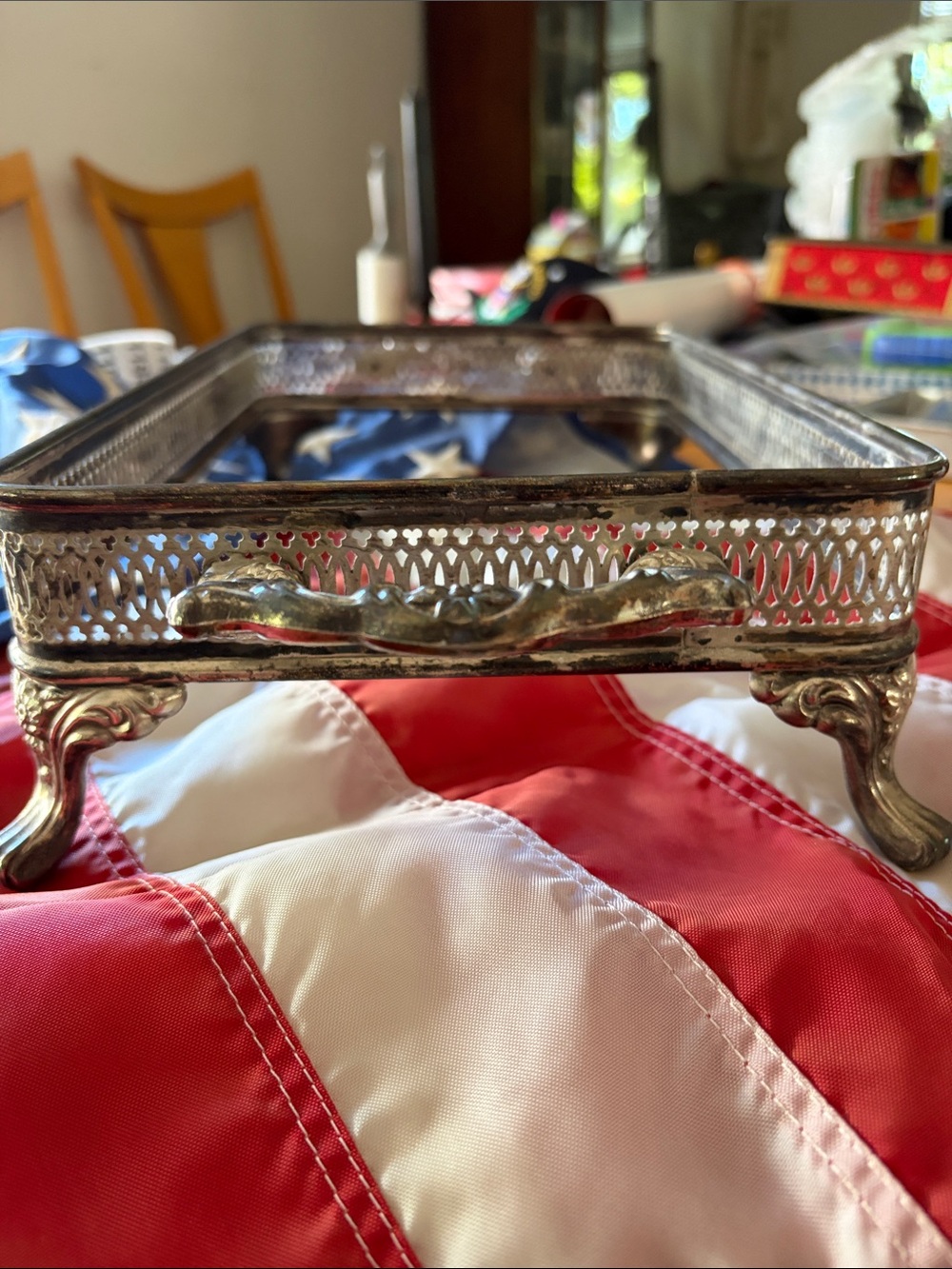 Vintage Silver Metal Footed Trinket Tray